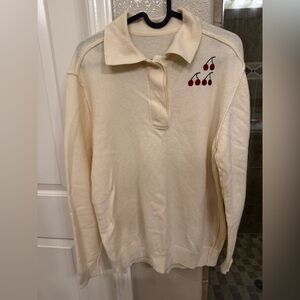 Cream  oversized sweater with Cherry Embroidery